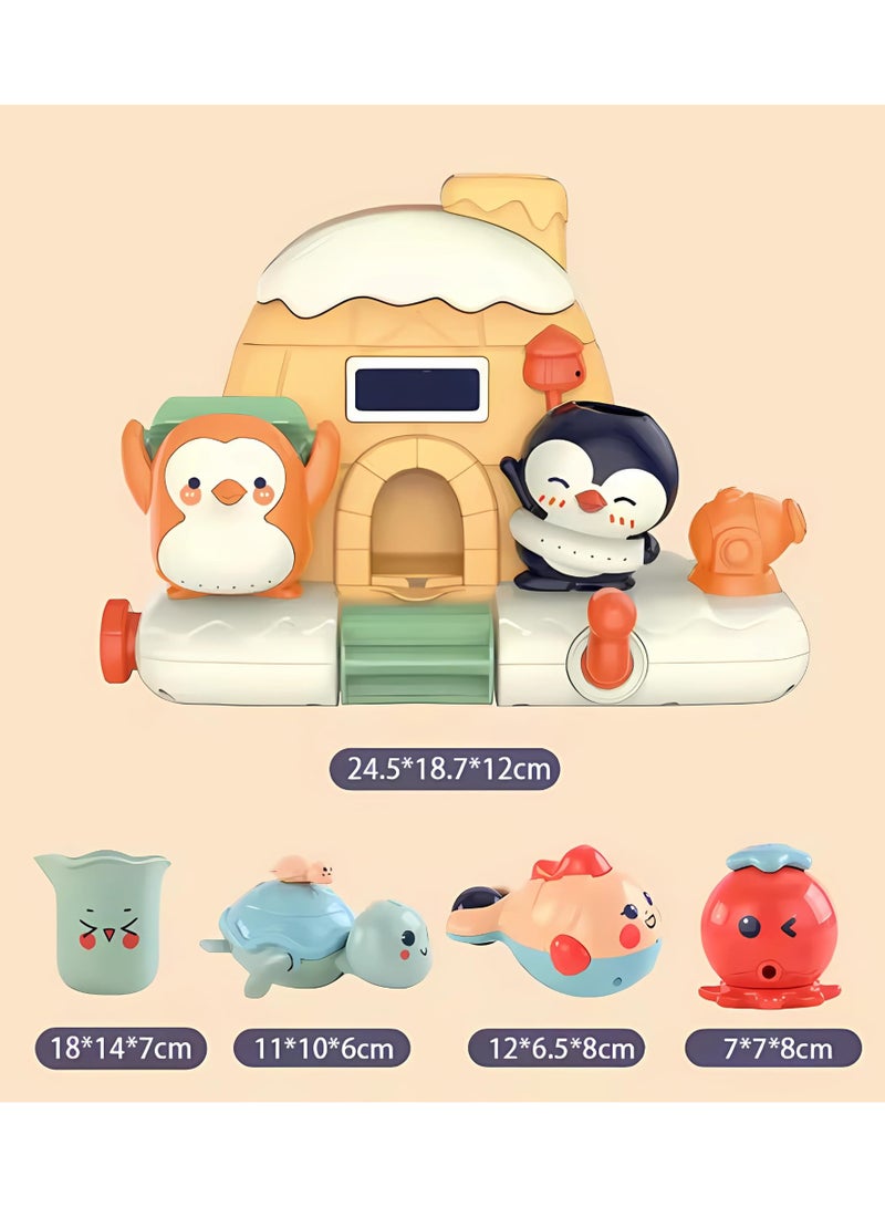 Twisoo Animal Bath Toy Set for Babies – Penguin Waterfall Bathtub Toys with Spinners & Sea Animals, Wall Water Shower Toy for Toddlers, Fun Bath Time Play, 3M+ (Cream) - Image 4