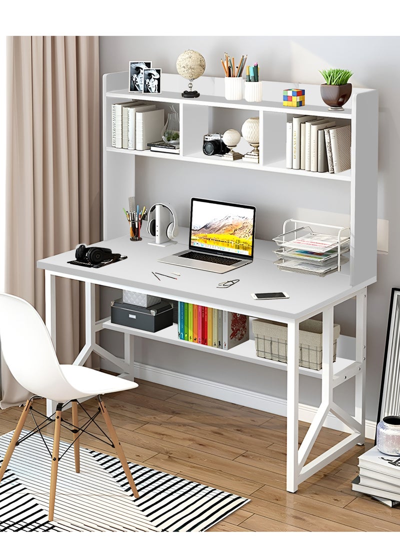ZUIHAO - Desk with Drawers Home Office Study Desk Computer Table Work Desk Corner Desk with Bookshelf Laptop 120 L 60 W 141.5 H cm WHITE - Image 1