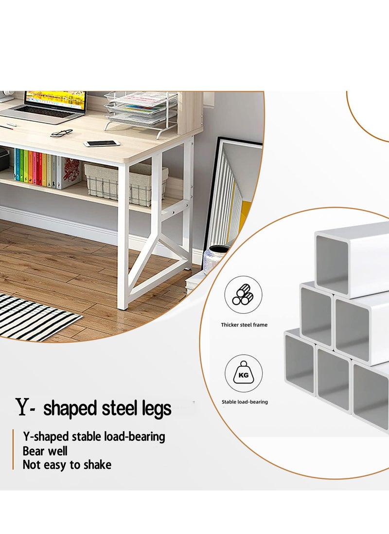 ZUIHAO - Desk with Drawers Home Office Study Desk Computer Table Work Desk Corner Desk with Bookshelf Laptop 120 L 60 W 141.5 H cm WHITE - Image 1