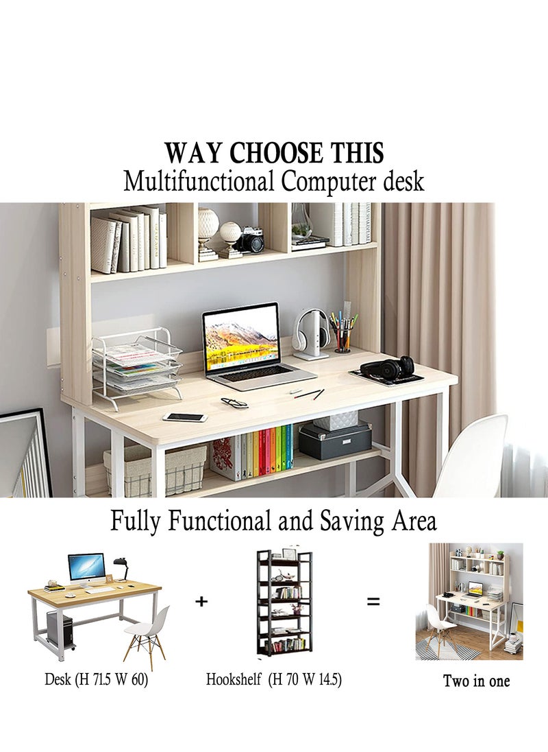 ZUIHAO - Desk with Drawers Home Office Study Desk Computer Table Work Desk Corner Desk with Bookshelf Laptop 120 L 60 W 141.5 H cm WHITE - Image 1