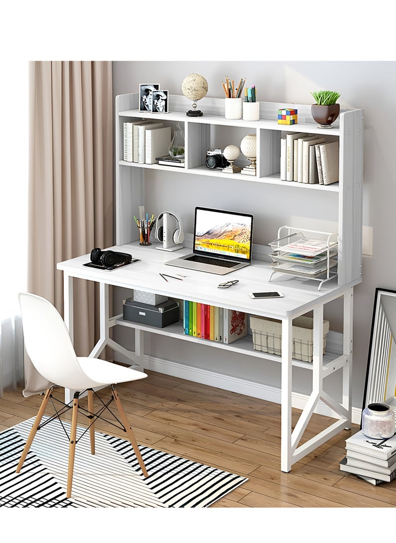 ZUIHAO - Desk with Drawers Home Office Study Desk Computer Table Work Desk Corner Desk with Bookshelf Laptop 120 L 60 W 141.5 H cm WHITE - Image 1