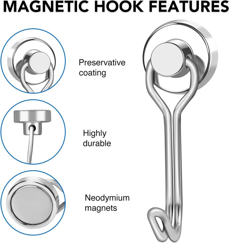 LOVIMAG Hooks, 30lbs+ Magnetic Magnet Hook 2025 Cruise Cabin Ship Essentials Heavy Duty Strong Refrigerator Fridge Hanging for Classroom Beach Vacation Kitchen Grills Home Mug Hanger (6 Pack), Silver - Image 4