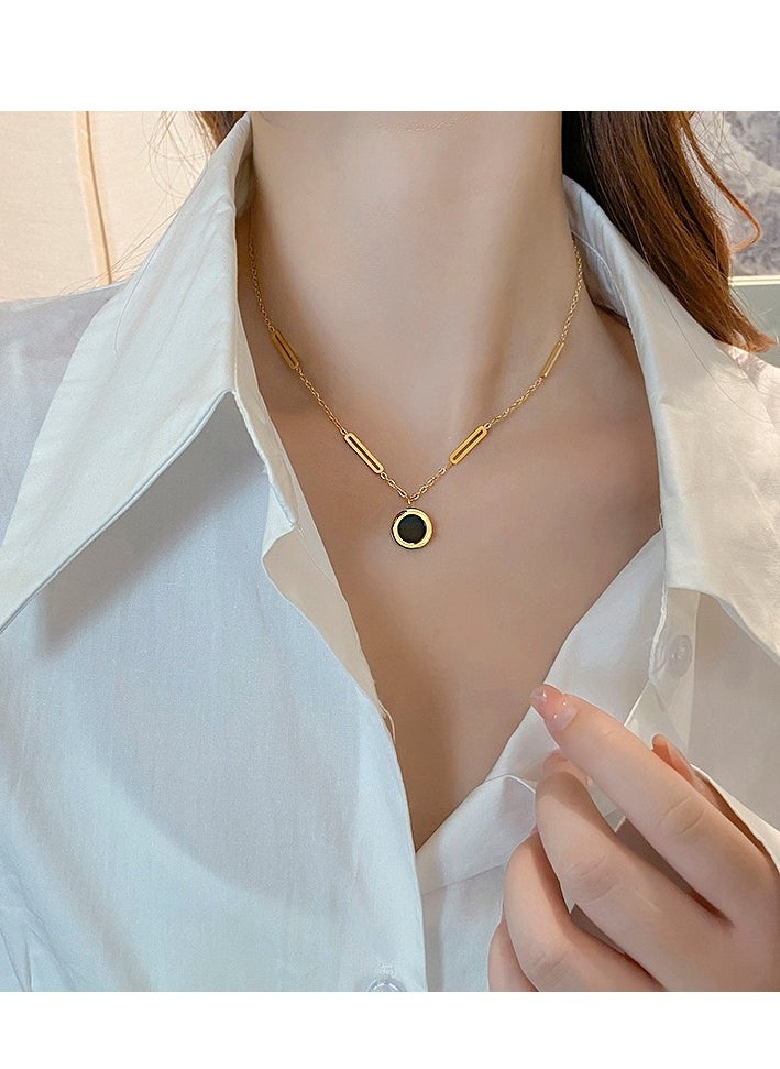 Lucky Roman Numeral Pendant Set Black White Dual Tone Titanium Steel Necklace Bracelet Earrings for Women Elegant Jewelry Trio
