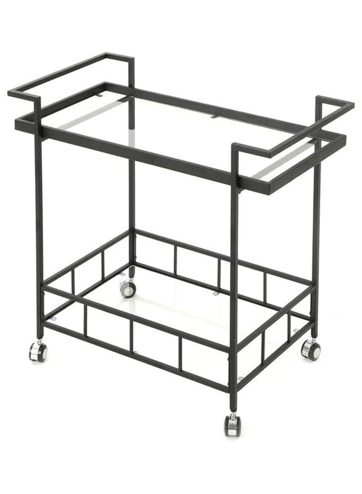 LINGWEI Metal Serving Cart with 2 Glass Shelves 1.3cm Thick Metal Frame Rolling Trolley with Locking Wheels Versatile Utility Cart for Home Kitchen - Image 1