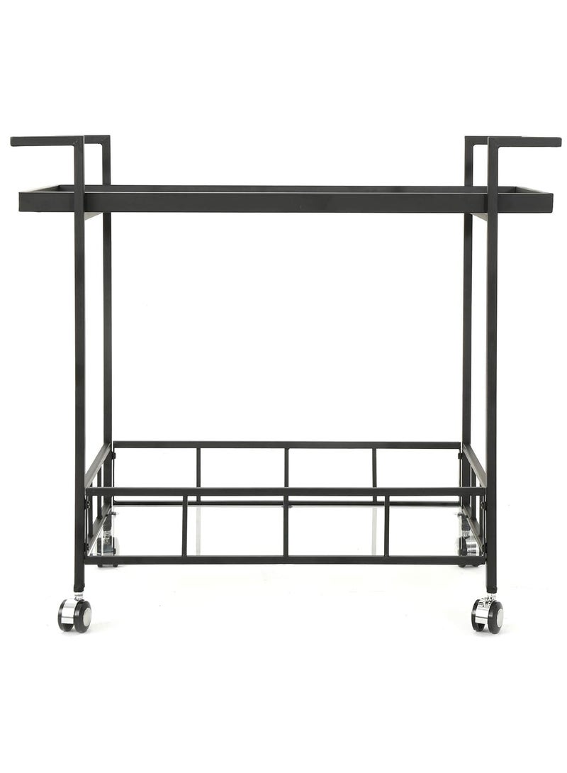 LINGWEI Metal Serving Cart with 2 Glass Shelves 1.3cm Thick Metal Frame Rolling Trolley with Locking Wheels Versatile Utility Cart for Home Kitchen - Image 2