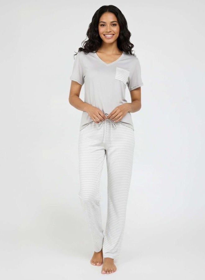 REALESSENTIALS Women's Long Sleeve Pajama Sets Ladies Soft Winter Fall Sleepwear Pajamas Clothes Loungewear Long Sleeve Tops Pants Bottoms Fall Warm Silky Pj Sets for Women, Set 2, XS, Pack of 2 - Image 5