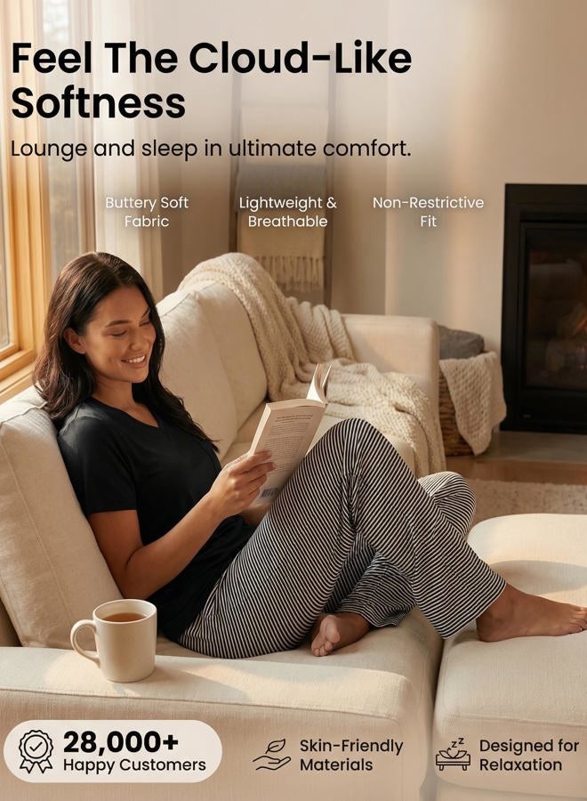 REALESSENTIALS Women's Long Sleeve Pajama Sets Ladies Soft Winter Fall Sleepwear Pajamas Clothes Loungewear Long Sleeve Tops Pants Bottoms Fall Warm Silky Pj Sets for Women, Set 2, XS, Pack of 2 - Image 4