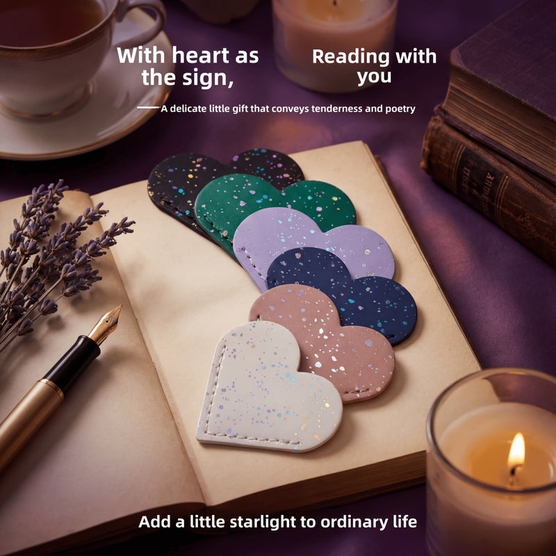 Healing 8 Color Glitter Heart Bookmark Handmade Stitched Faux Leather Page Holder 8 Packs - Image 5