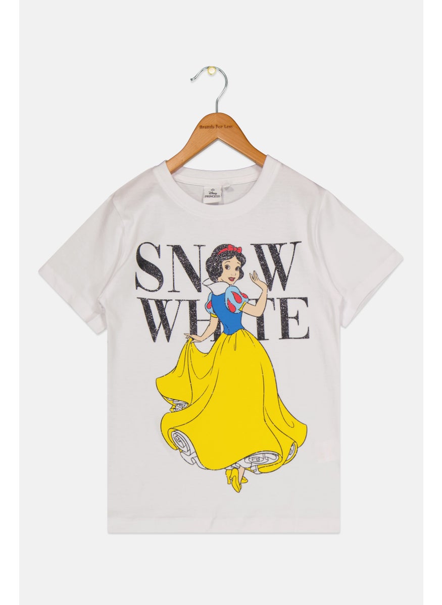Disney Princess Kids Girl Short Sleeve Graphic Print T-Shirt, White Combo  - Image 1