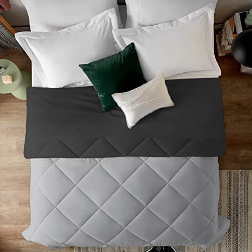 EDMUND - 600 GSM Heavy Winter Reversible Comforter for King Size Bed Comforter/Duvet/Rajai/Quilt/Blanket (92" x 106") Inches - Winter 600 GSM Comforter | Black & Ash Grey| TC - 300 - Image 1