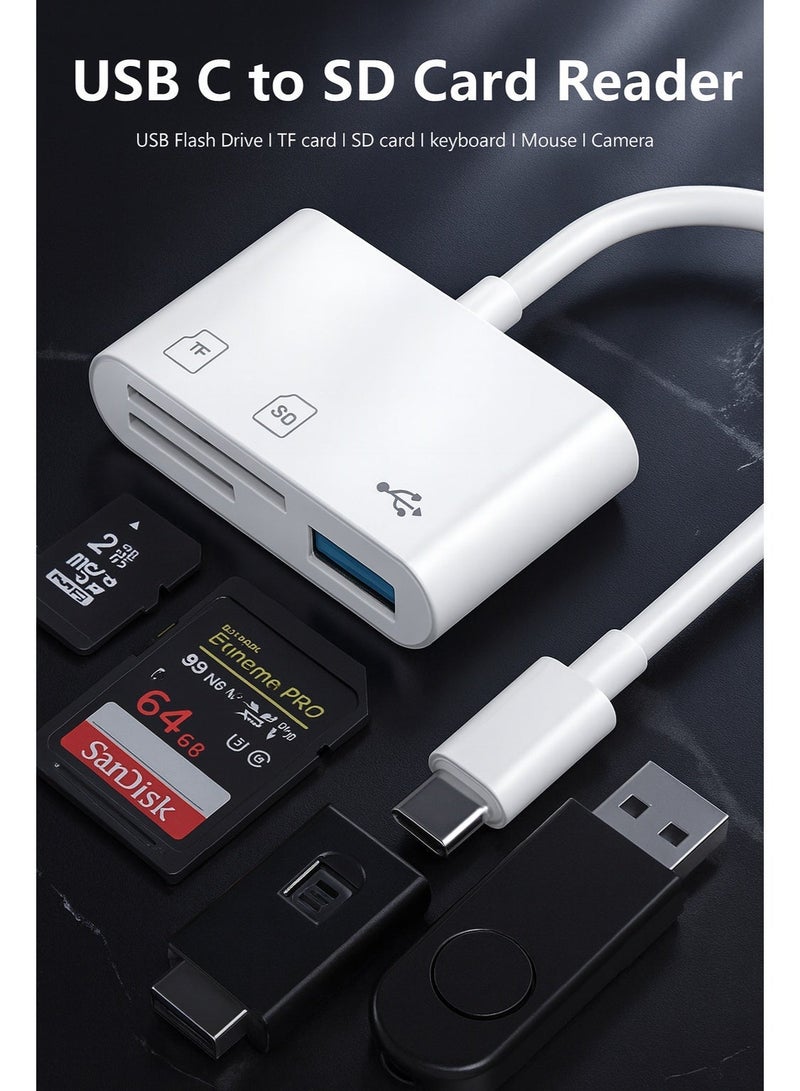 Bright Type-C 3-in-1 Adapter with USB 3.0, SD & Micro SD Card Reader – High-Speed Data Transfer - Image 1
