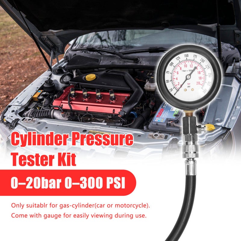 0–20 بار 0–300 PSI عدة اختبار أسطوانات محرك السيارة الاحترافية أداة اختبار ضغط أسطوانات الغاز للسيارات مع مقياس هواء - Image 2