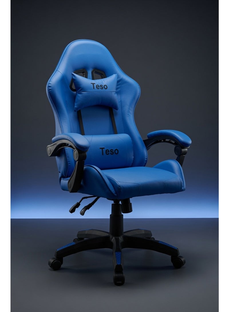 Teso Ergonomic Gaming Chair with Lumbar & Headrest Pillow, Adjustable Height, Reclining Racing Style Computer Chair, PU Leather Office & Gaming Chair for PC Gamers, Home & Office - Image 3