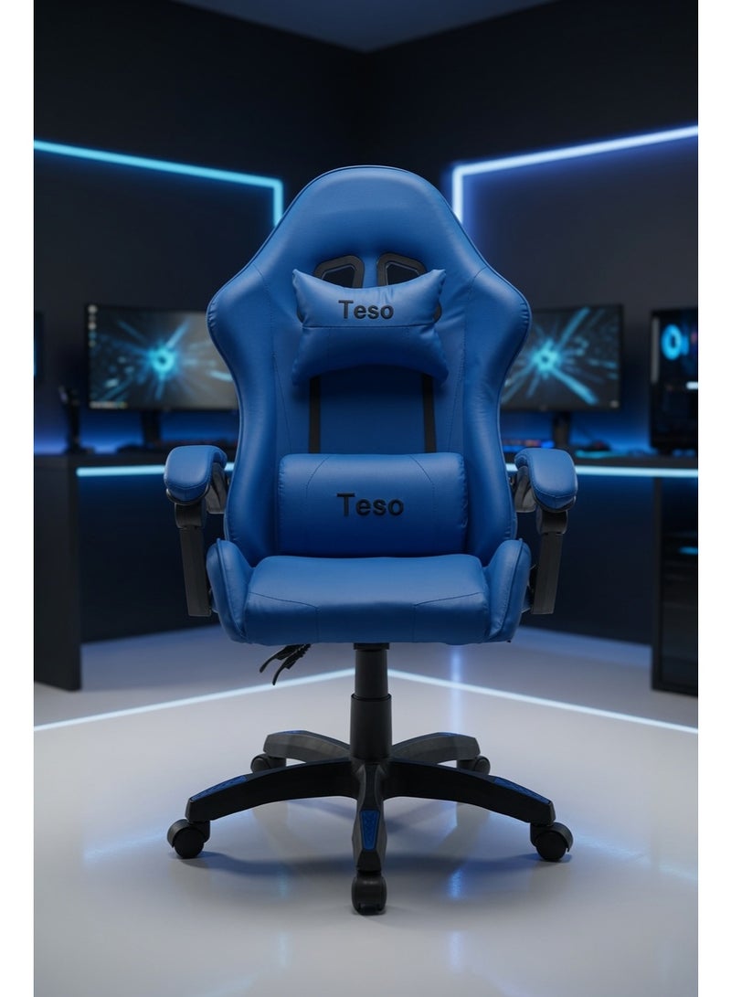 Teso Ergonomic Gaming Chair with Lumbar & Headrest Pillow, Adjustable Height, Reclining Racing Style Computer Chair, PU Leather Office & Gaming Chair for PC Gamers, Home & Office - Image 2
