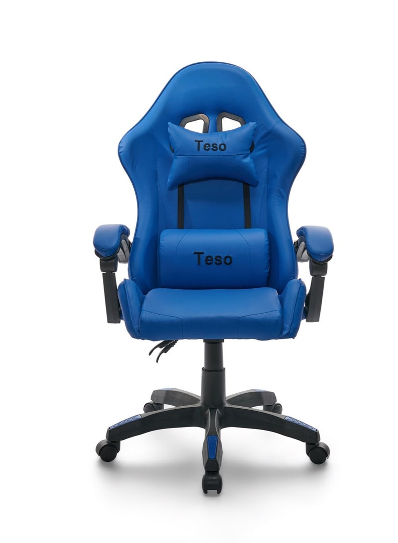 Teso Ergonomic Gaming Chair with Lumbar & Headrest Pillow, Adjustable Height, Reclining Racing Style Computer Chair, PU Leather Office & Gaming Chair for PC Gamers, Home & Office - Image 1