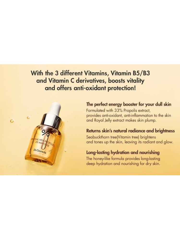 علاج البشرة الباهتة والجافة والمتعبة – Dr.Ceuracle Royal Vita Propolis 33 Ampoule لإشراقة فورية، ترطيب عميق وشد البشرة (30ml) - Image 5