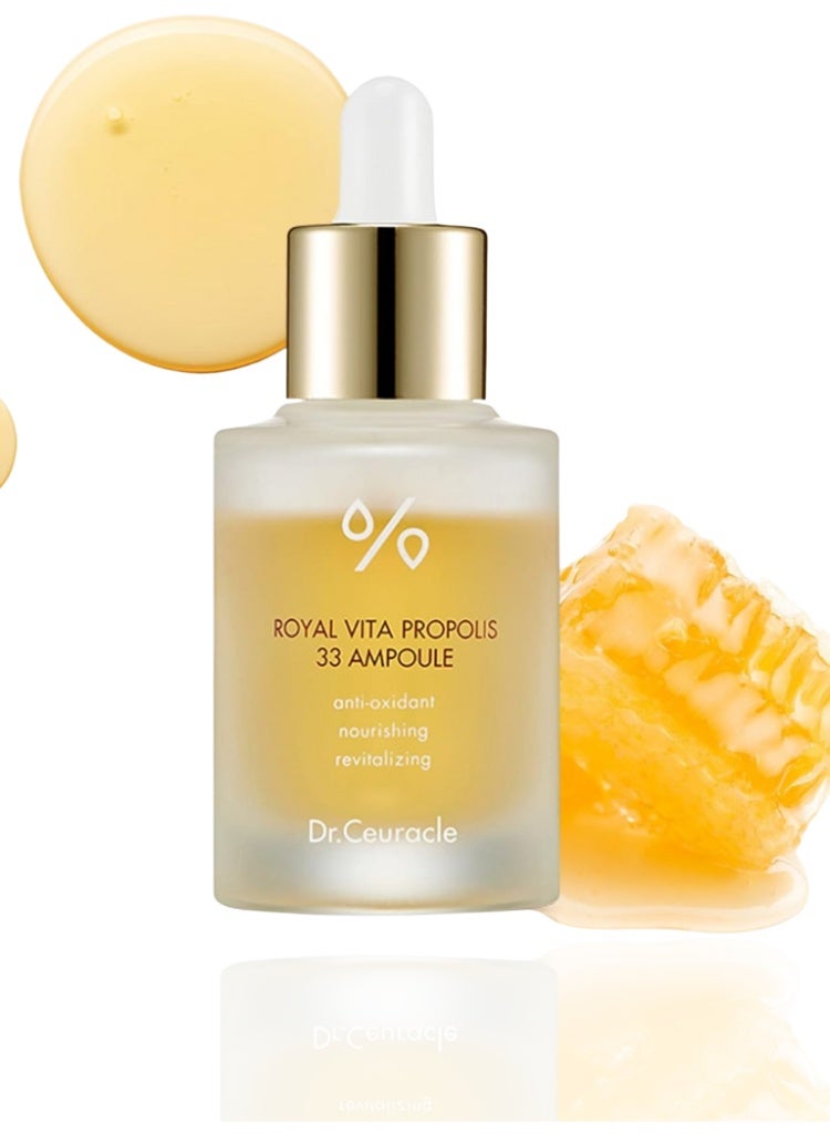 علاج البشرة الباهتة والجافة والمتعبة – Dr.Ceuracle Royal Vita Propolis 33 Ampoule لإشراقة فورية، ترطيب عميق وشد البشرة (30ml) - Image 1