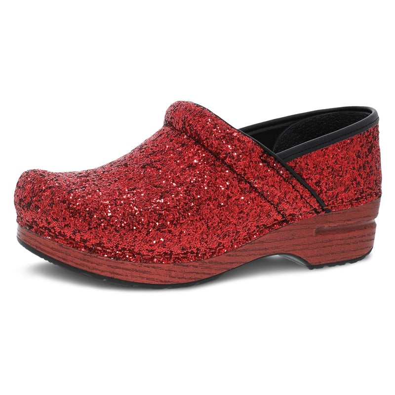 Dansko Professional Glitter SlipOn Clogs for Women Rocker Sole and Arch Support for Comfort Shiny and Stylish Glitter Uppers Red Glitter 657 M US