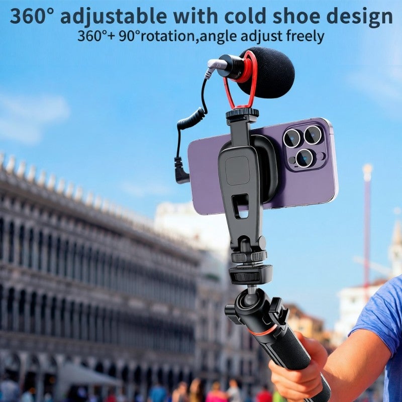 VRIG MG-03 Portable Magnetic Phone Mount Phone Holder Phone Tripod Mount with Cold Shoe 1/4 Inch Thread 360° Rotatable Replacement for iPhone 12/13/14 Series and More - Image 5