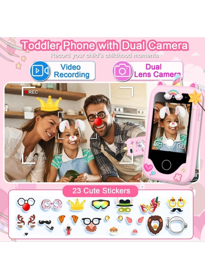 أوزيغالور لعبة هاتف ذكي للأطفال للفتيات، هاتف تعليمي بشاشة لمس مقاس 2.8 بوصة مزود بكاميرا مزدوجة ومشغل موسيقى وبطاقة ذاكرة سعة 8 جيجابايت (وردي) - Image 3