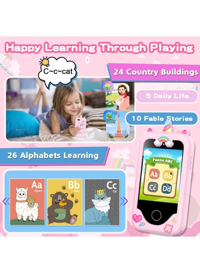 أوزيغالور لعبة هاتف ذكي للأطفال للفتيات، هاتف تعليمي بشاشة لمس مقاس 2.8 بوصة مزود بكاميرا مزدوجة ومشغل موسيقى وبطاقة ذاكرة سعة 8 جيجابايت (وردي) - Image 4