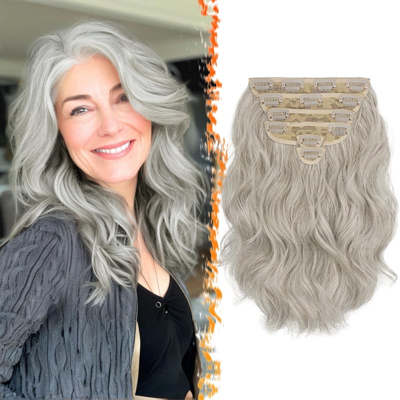 BARSDAR Short Wavy Clip in Hair Extensions  12 Inch Gray Hair Extensions Clip in for Women  6PCs Thick Soft Synthetic Clip in Hairpieces Hair Extensions Daily  Silver Grey