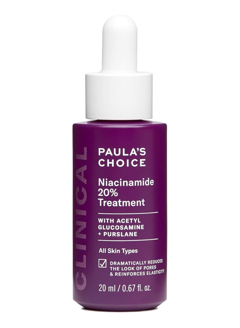 Paulas Choice Niacinamide 20% Treatment with Acetyl Glucosamine + Purslane for All Skin Types – Reduces the Look of Pores and Reinforces Elasticity 20 ml 0.67 fl.oz