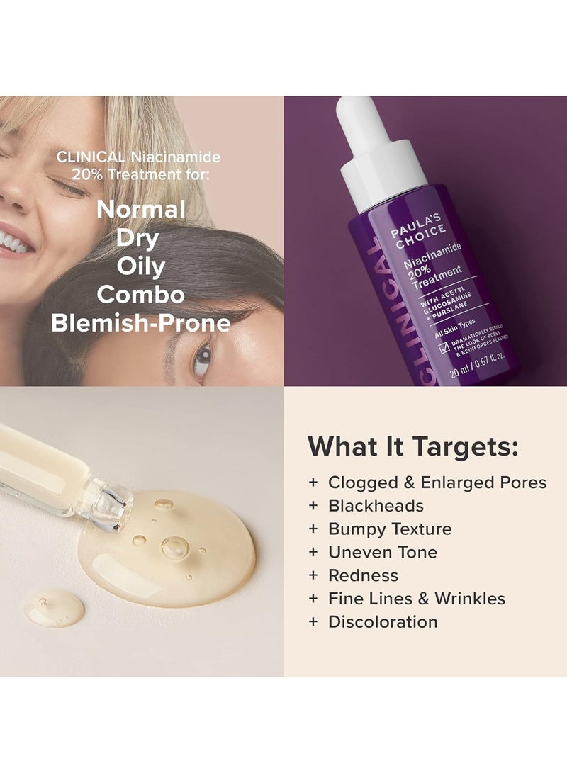 Paulas Choice Niacinamide 20% Treatment with Acetyl Glucosamine + Purslane for All Skin Types – Reduces the Look of Pores and Reinforces Elasticity 20 ml 0.67 fl.oz