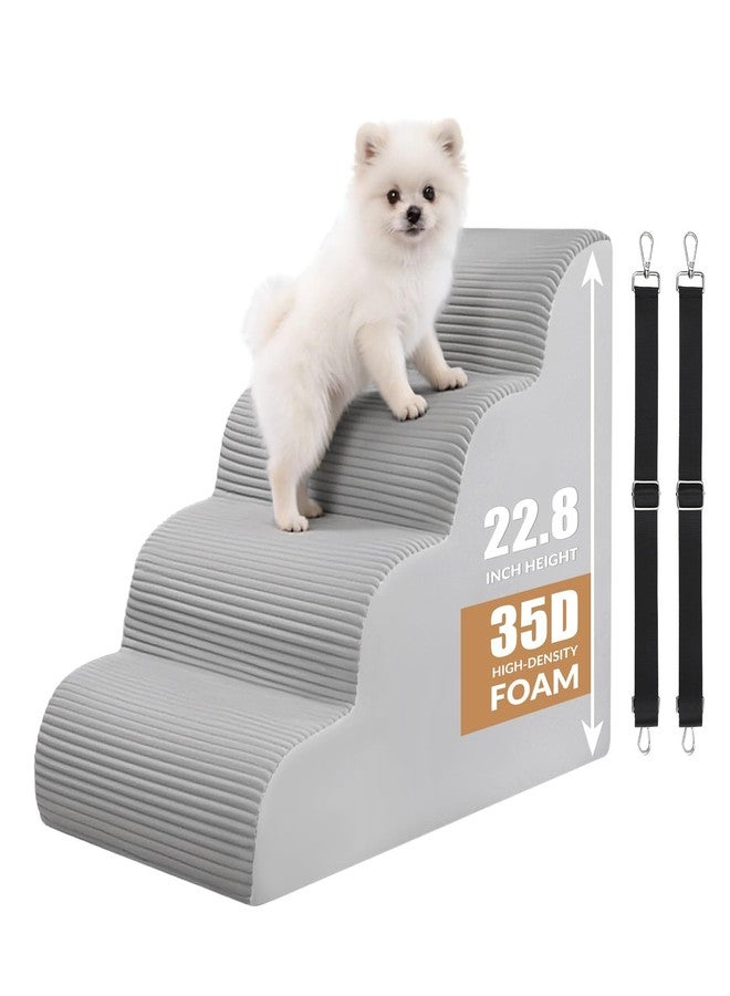 KASBAH Dog Stairs for Bed Up to 24" H, Extra Height 22.8" 4-Step Pet Steps for Small Dogs and Cats, Non-Slip Sturdy Dog Ramp with Anti-Tip Safety Strap and Washable Cover,Balanced Ramp Indoor Pet Stairs - Image 1