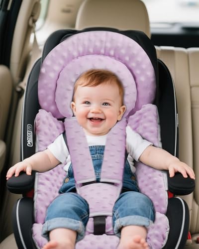 BOMOLOUR Infant Car Seat Insert with Removable Cushion for Baby Preemie Newborn Infant, Reversible carseat Insert Head Body Support Fits for Stroller, Baby Swing, Rocker, Bouncer, Bassinet - Purple - Image 4