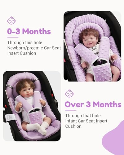 BOMOLOUR Infant Car Seat Insert with Removable Cushion for Baby Preemie Newborn Infant, Reversible carseat Insert Head Body Support Fits for Stroller, Baby Swing, Rocker, Bouncer, Bassinet - Purple - Image 3