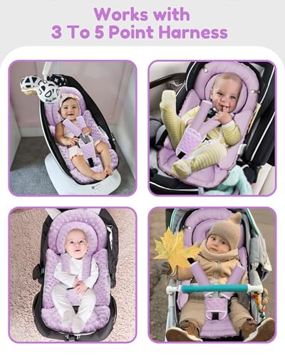 BOMOLOUR Infant Car Seat Insert with Removable Cushion for Baby Preemie Newborn Infant, Reversible carseat Insert Head Body Support Fits for Stroller, Baby Swing, Rocker, Bouncer, Bassinet - Purple - Image 5