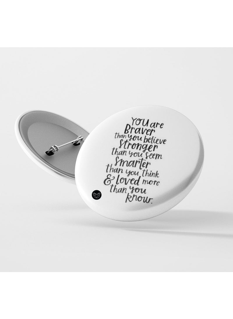 Reeman Design Brooch with printed phrase design 