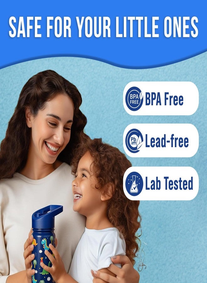 Klevly Stainless Steel 14 OZ Kids Water Bottle with Straw | BPA-Free Insulated Water Bottle with Leak-Proof Lid | Dinosaur Kids Water Bottle for School | Kids Stainless Steel Water Bottles - Image 3