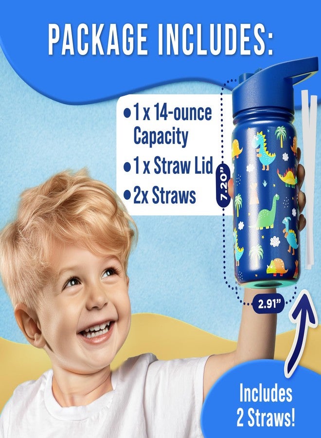 Klevly Stainless Steel 14 OZ Kids Water Bottle with Straw | BPA-Free Insulated Water Bottle with Leak-Proof Lid | Dinosaur Kids Water Bottle for School | Kids Stainless Steel Water Bottles - Image 5