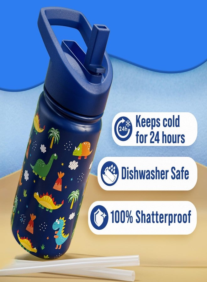 Klevly Stainless Steel 14 OZ Kids Water Bottle with Straw | BPA-Free Insulated Water Bottle with Leak-Proof Lid | Dinosaur Kids Water Bottle for School | Kids Stainless Steel Water Bottles - Image 2