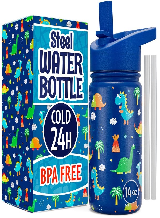 Klevly Stainless Steel 14 OZ Kids Water Bottle with Straw | BPA-Free Insulated Water Bottle with Leak-Proof Lid | Dinosaur Kids Water Bottle for School | Kids Stainless Steel Water Bottles - Image 1