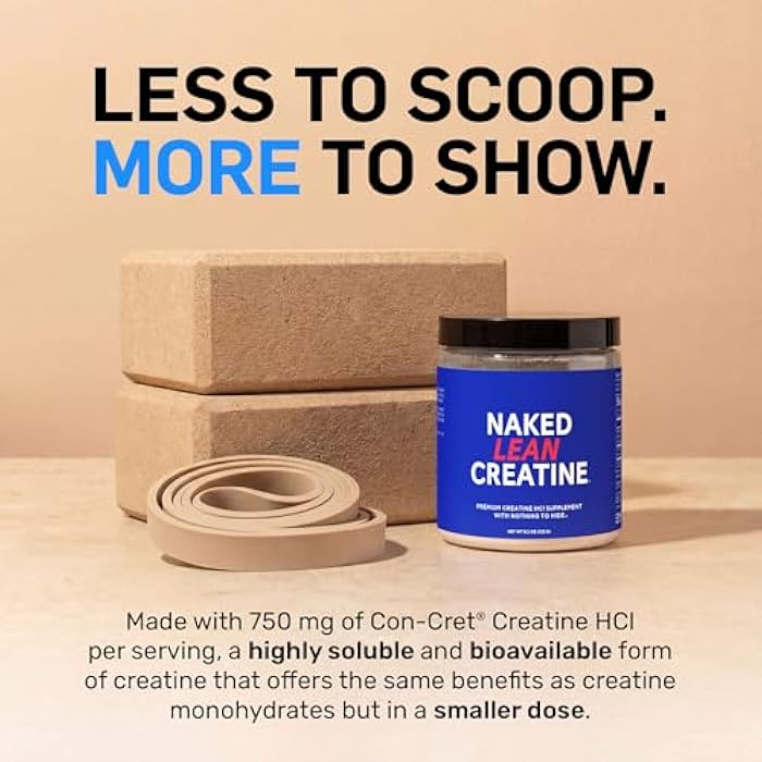 Nakd NAKED Lean Creatine HCl Powder, 100 Servings - Con-Cret Creatine Hydrochloride with Organic Prickly Pear Extract, Electrolytes - Muscle Growth, Strength & Cognitive Support - Unflavored - Image 5