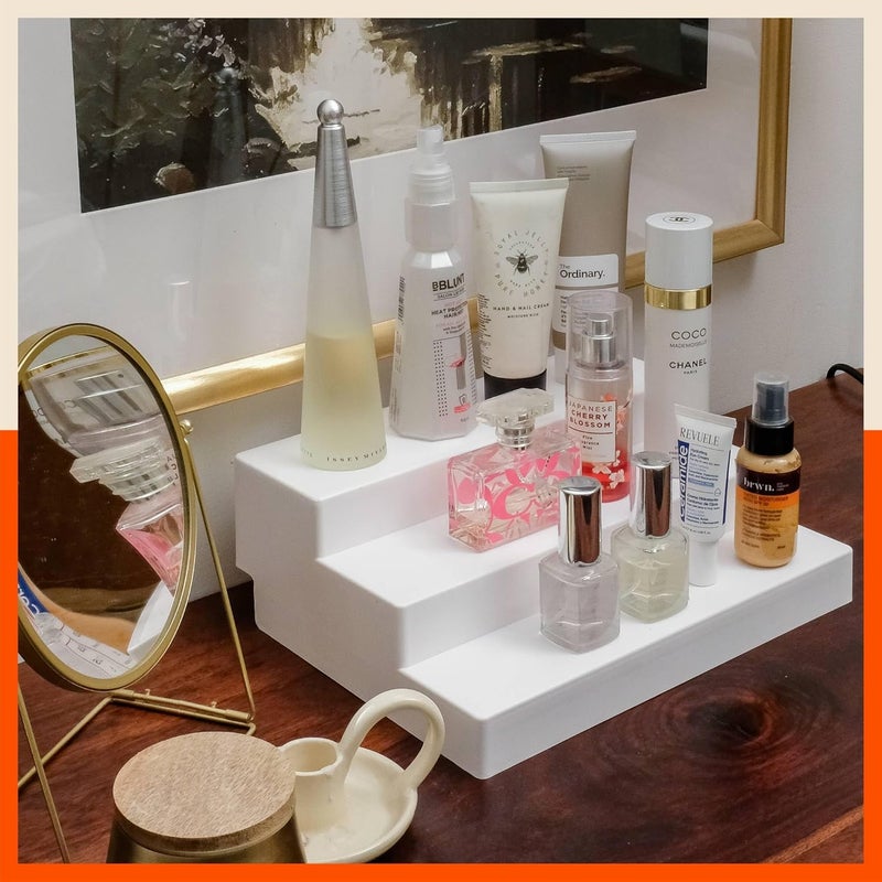 Bathla Plastic Shelf Organizer - (Set of 2) Multi-Purpose Display Cabinet for Kitchen, Home, Office | 3 Wide Steps | Spice Rack Stand | Make Up & Cosmetic Organiser | Non Skid | Pearl White&Baby Blue - Image 2