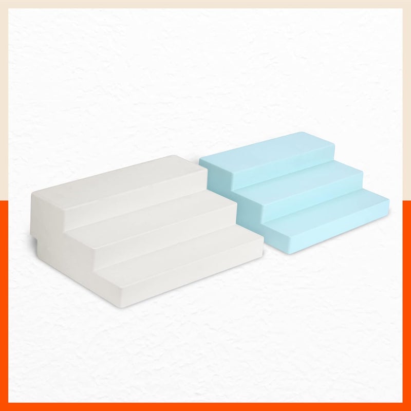 Bathla Plastic Shelf Organizer - (Set of 2) Multi-Purpose Display Cabinet for Kitchen, Home, Office | 3 Wide Steps | Spice Rack Stand | Make Up & Cosmetic Organiser | Non Skid | Pearl White&Baby Blue - Image 1