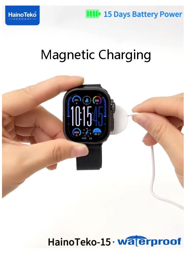 Haino Teko HainoTeko-15 Waterproof Smart Watch Silver – Full Screen AMOLED Display, Large Vivid Touchscreen, 3 Pairs of Interchangeable Straps, Heart Rate Monitor, Sleep Tracking, Fitness Features, Long Battery Life, Charging Cable Included, Stylish for Ladies and Gents - Image 4