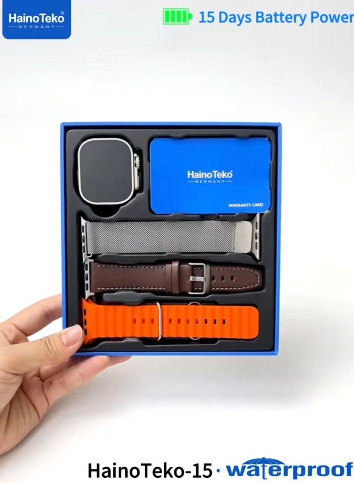 Haino Teko HainoTeko-15 Waterproof Smart Watch Silver – Full Screen AMOLED Display, Large Vivid Touchscreen, 3 Pairs of Interchangeable Straps, Heart Rate Monitor, Sleep Tracking, Fitness Features, Long Battery Life, Charging Cable Included, Stylish for Ladies and Gents - Image 5