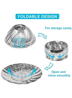 Arabest Steamer Shelf, Stainless Steel Steamer Basket with Removable Handle, Collapsible Steaming Basket Fits Various Pots and Pans (24.5.5 x 24.5 cm)  - Image 3