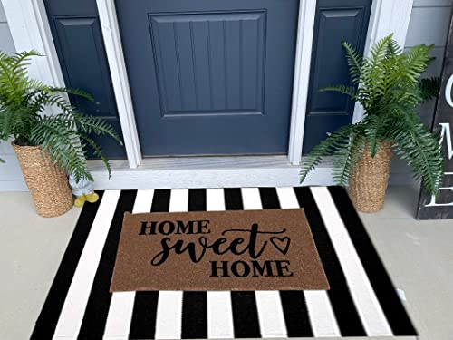 CAINANEL Black and White Area Rug 35.4 x 59 Inches Striped Front Door Mat Front Porch Rug Hand-Woven Machine Washable Indoor/Outdoor Layered Door Mats for Entryway/Bedroom/Outdoor - Image 2