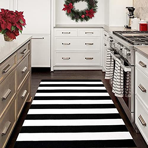 CAINANEL Black and White Area Rug 35.4 x 59 Inches Striped Front Door Mat Front Porch Rug Hand-Woven Machine Washable Indoor/Outdoor Layered Door Mats for Entryway/Bedroom/Outdoor - Image 4