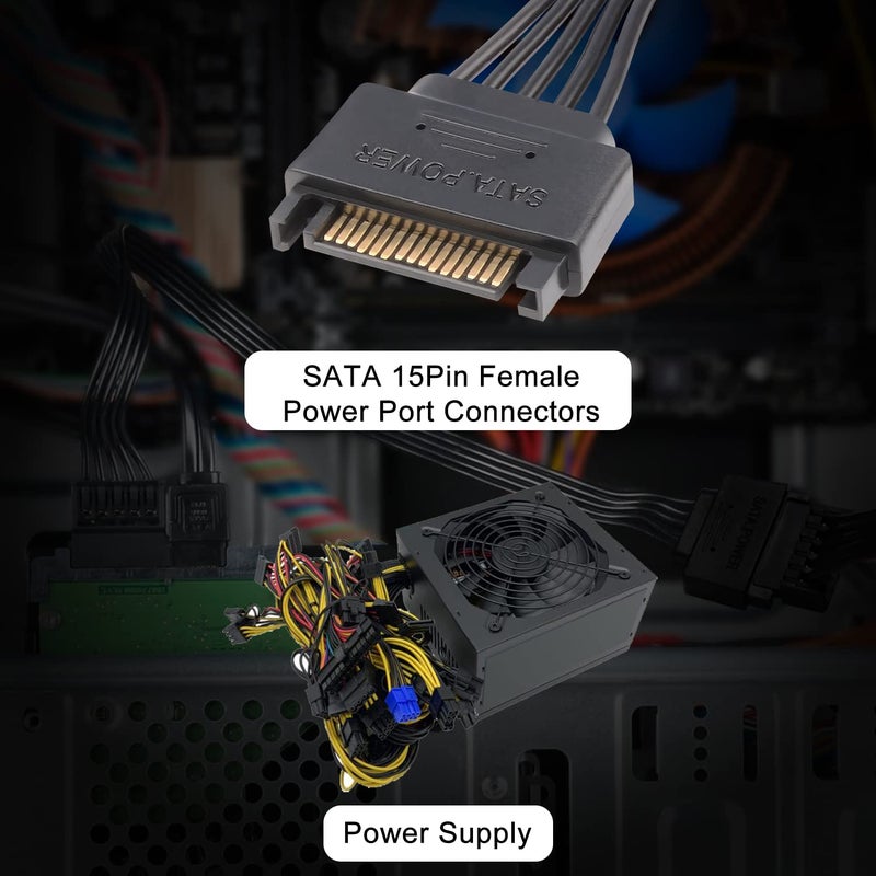 JD 15 Pin SATA Power Extension Cable (2 Pack), Sata Male to Female Cable, Sata Power Cable Extension, 10 inch, Black - Image 2