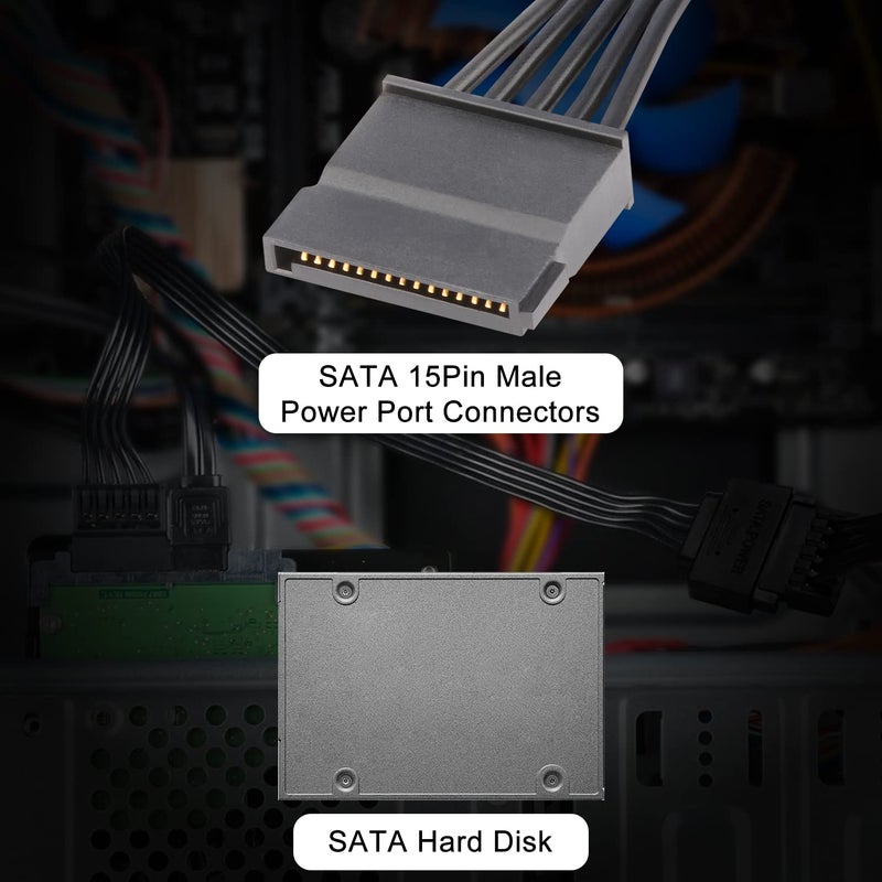 JD 15 Pin SATA Power Extension Cable (2 Pack), Sata Male to Female Cable, Sata Power Cable Extension, 10 inch, Black - Image 3