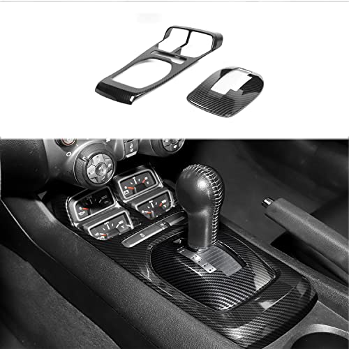 RAZPOY for Camaro Gear Shift Panel Cover, 2PCS Center Console Gear Shift Trim Compatible with 2010-2015 Chevrolet Chevy Camaro Interior Accessories, Carbon Fiber - Image 1