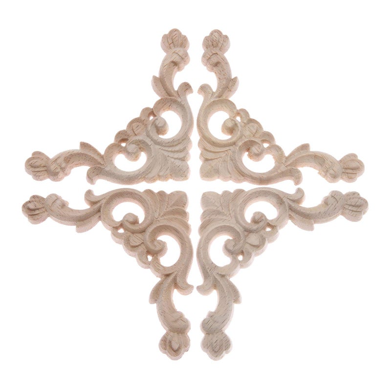 MUXSAM Wood Carved Appliques  Furniture Onlay Decals  4-Pack Unpaint Carvings for Cabinet Cupboard Fireplace Dresser Headboard Wall Door Mirror Wardrobe Pews Closet Frame Decor 14x14cm/5.51""x5.51"" - Image 3