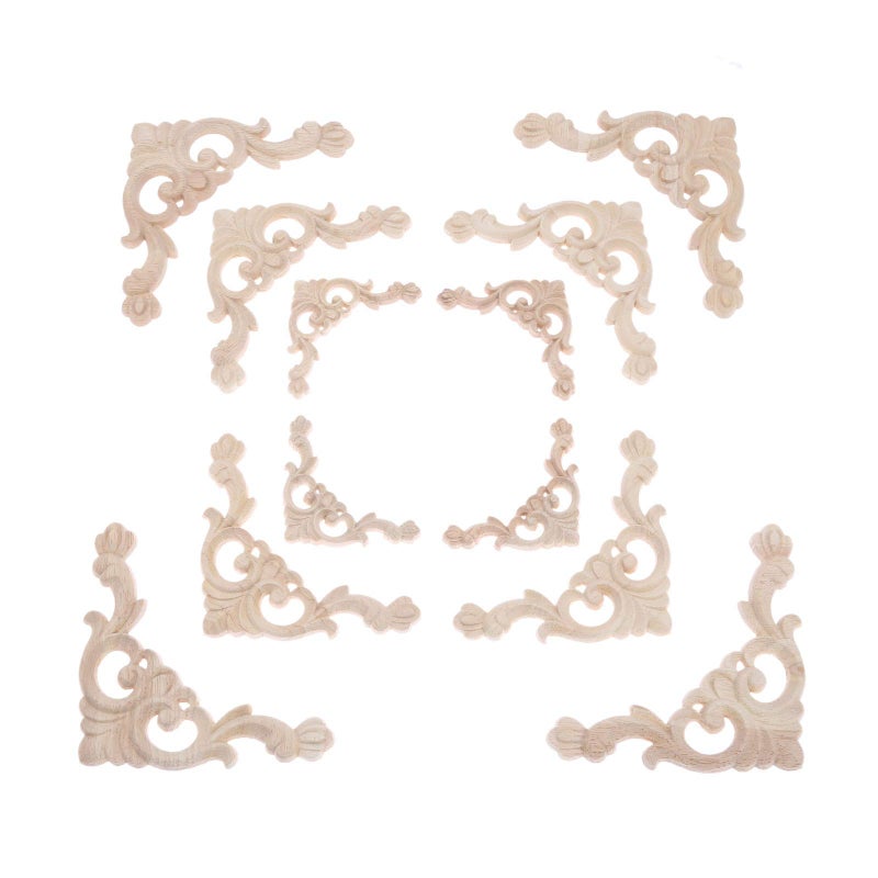 MUXSAM Wood Carved Appliques  Furniture Onlay Decals  4-Pack Unpaint Carvings for Cabinet Cupboard Fireplace Dresser Headboard Wall Door Mirror Wardrobe Pews Closet Frame Decor 14x14cm/5.51""x5.51"" - Image 4